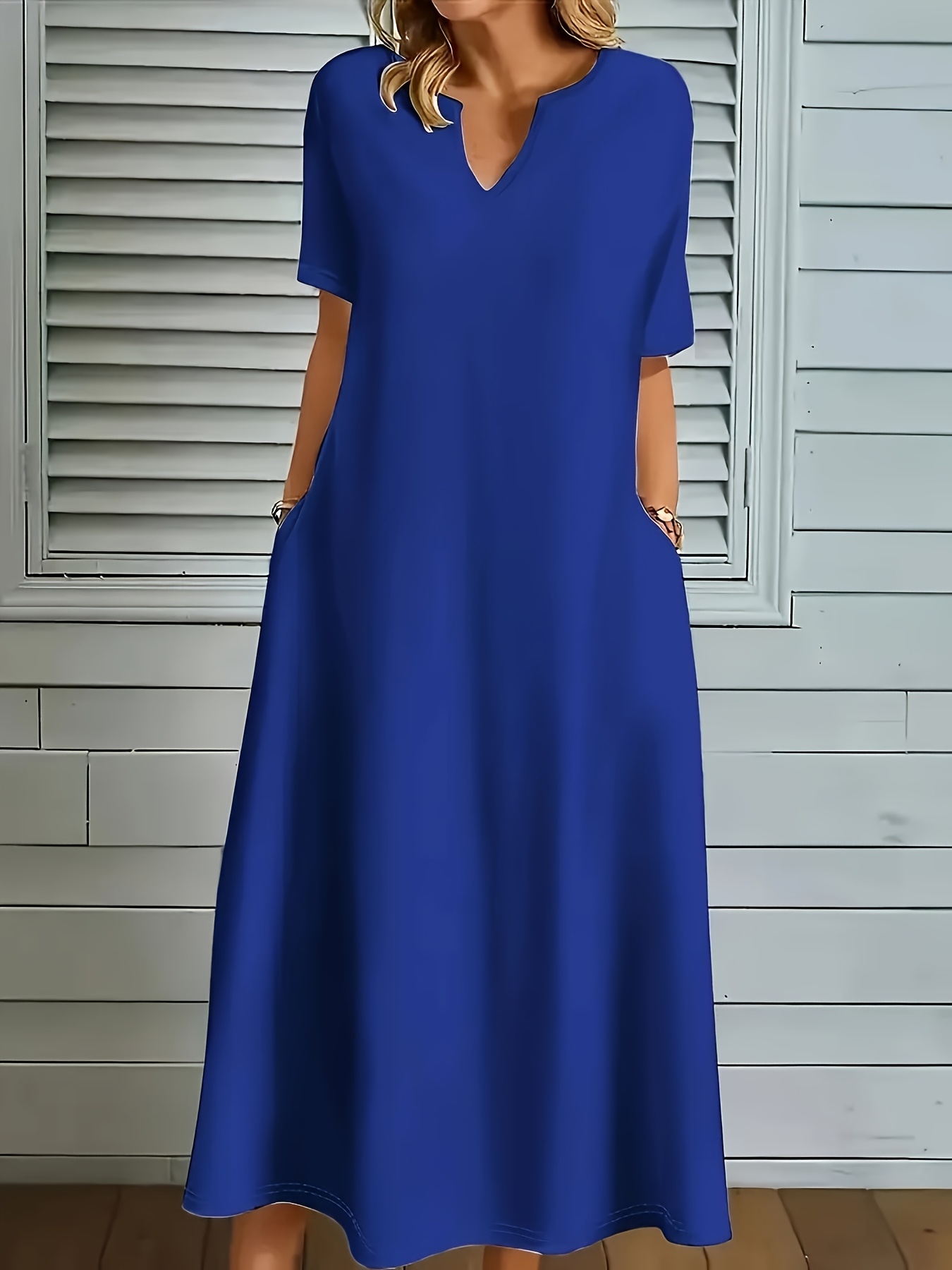 plus size womens elegant long sleeveless dress notched v neck with pockets a line hem loose fit summer casual vacation dress in solid purple machine washable elegant summer dress flowy fabric gown blue 0