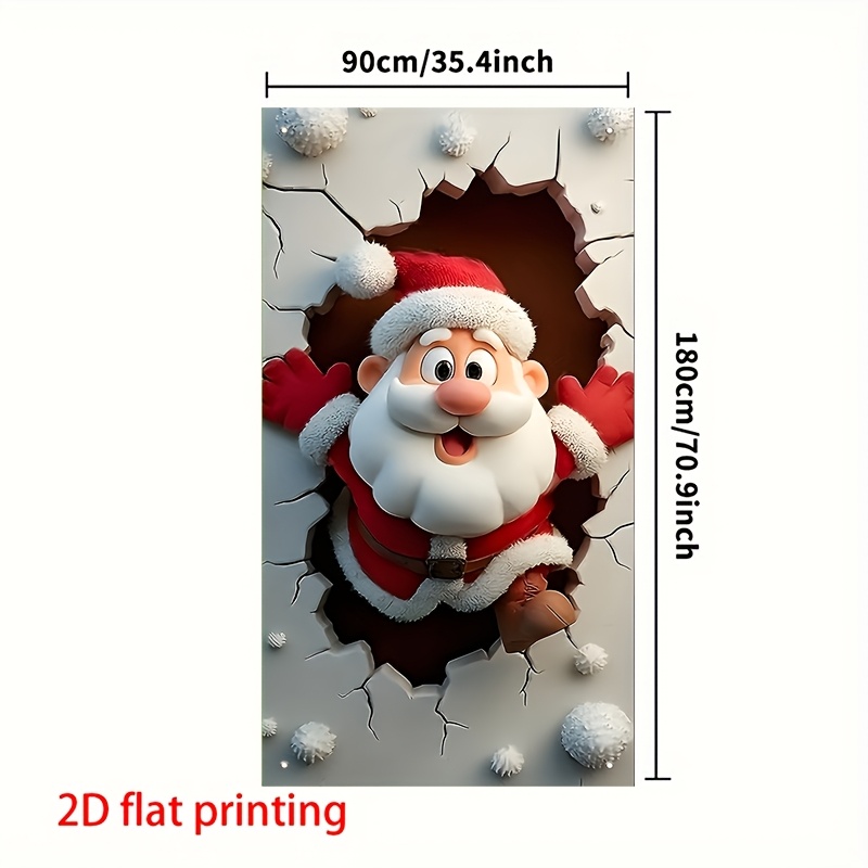 TEMU 2d Flat, 2d Door Banner, 1pc Self-adhesive 2d Santa Claus Door Banner - 3d-style Effect With Detachable Hanging Parts, & Stick Christmas