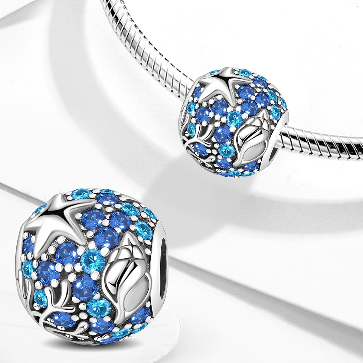 Ocean Charm DIY Pendant Beaded Bracelet, 925 Silver Plated