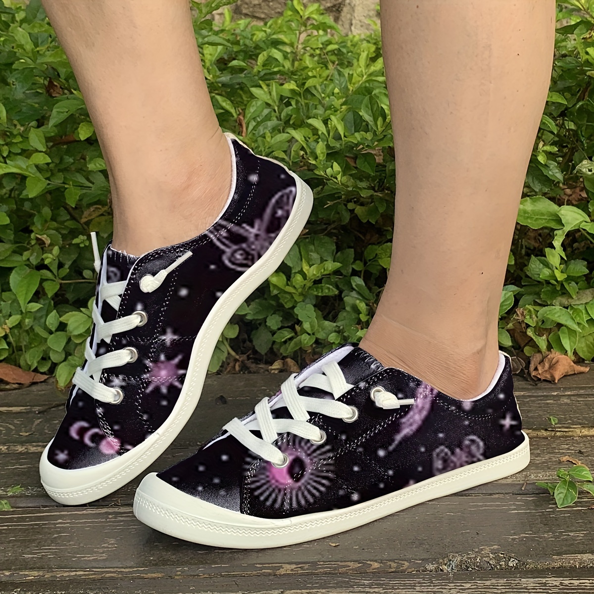 

Women's Casual Canvas Sneakers - Cosmic Purple Nebula Print, Slip-on, Comfort Soft Sole, All-season, Dongguan Fabric Plain Toe Shoes