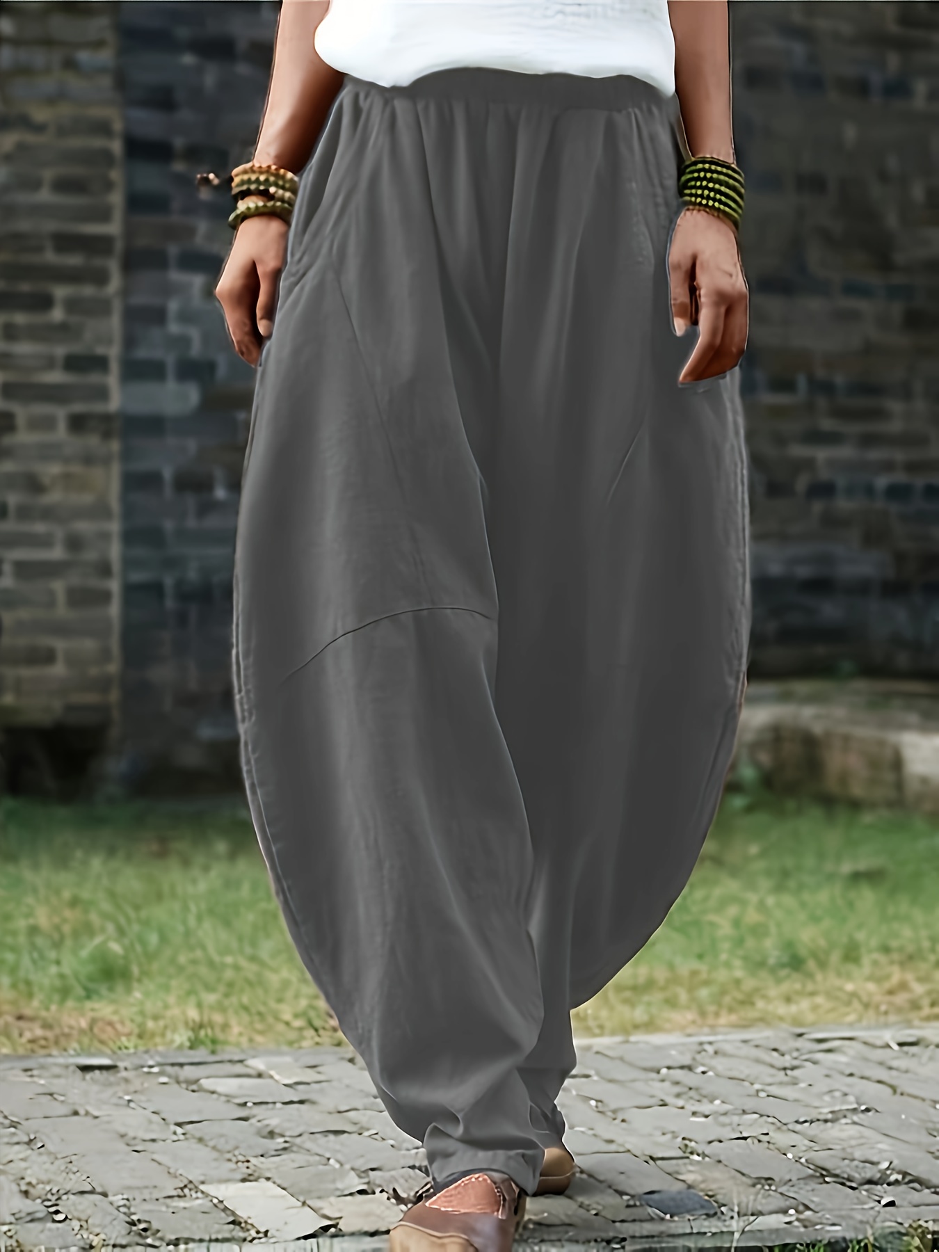 loose fitting casual elastic waist harem pants temu