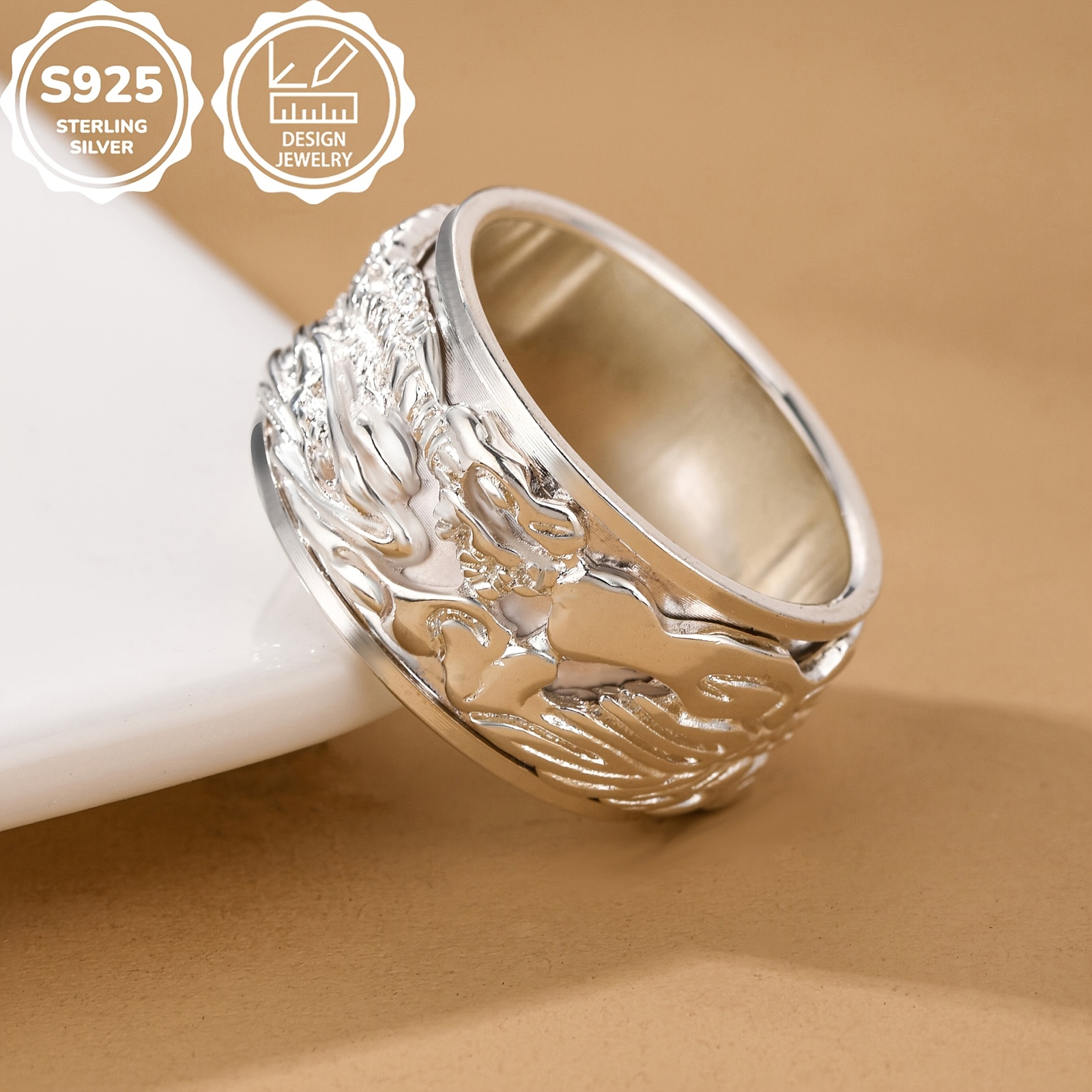 Image of 1pc S925 925 Silver Light Luxury Retro Dragon Shape Rotatable Men And Women Decompression Ring Decompression Size 7.5-12.5 Optional High-quality Jewelry Daily Casual Wear