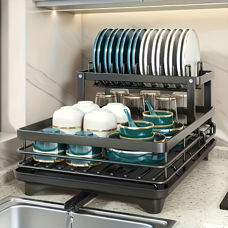 

Double- Metal Dish Rack Filter, Cup & - Countertop Organizer Drain