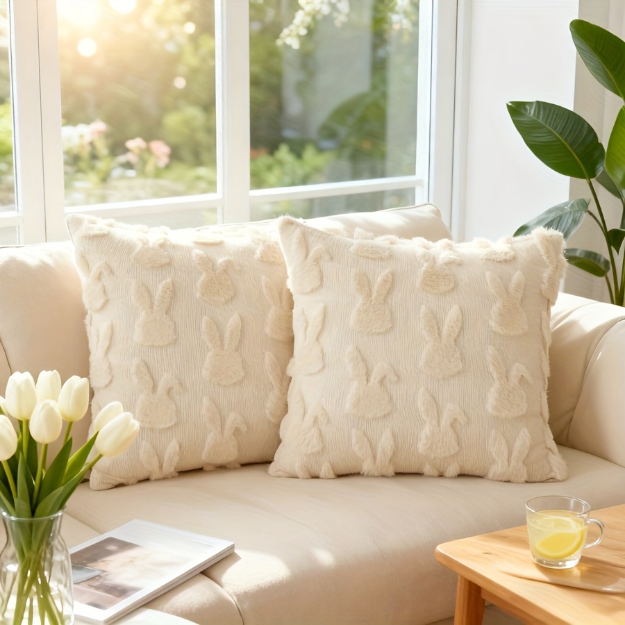 Image of 2pcs, 3d Short Plush Throw Pillow Cover, Nordic Ins-style With A Cute Aesthetic, 18x18 Inch, Cover For Easter, Mother's Day, And Seasonal Home Decor For Sofa, Living Room, Or Bedroom, No Pillow Core