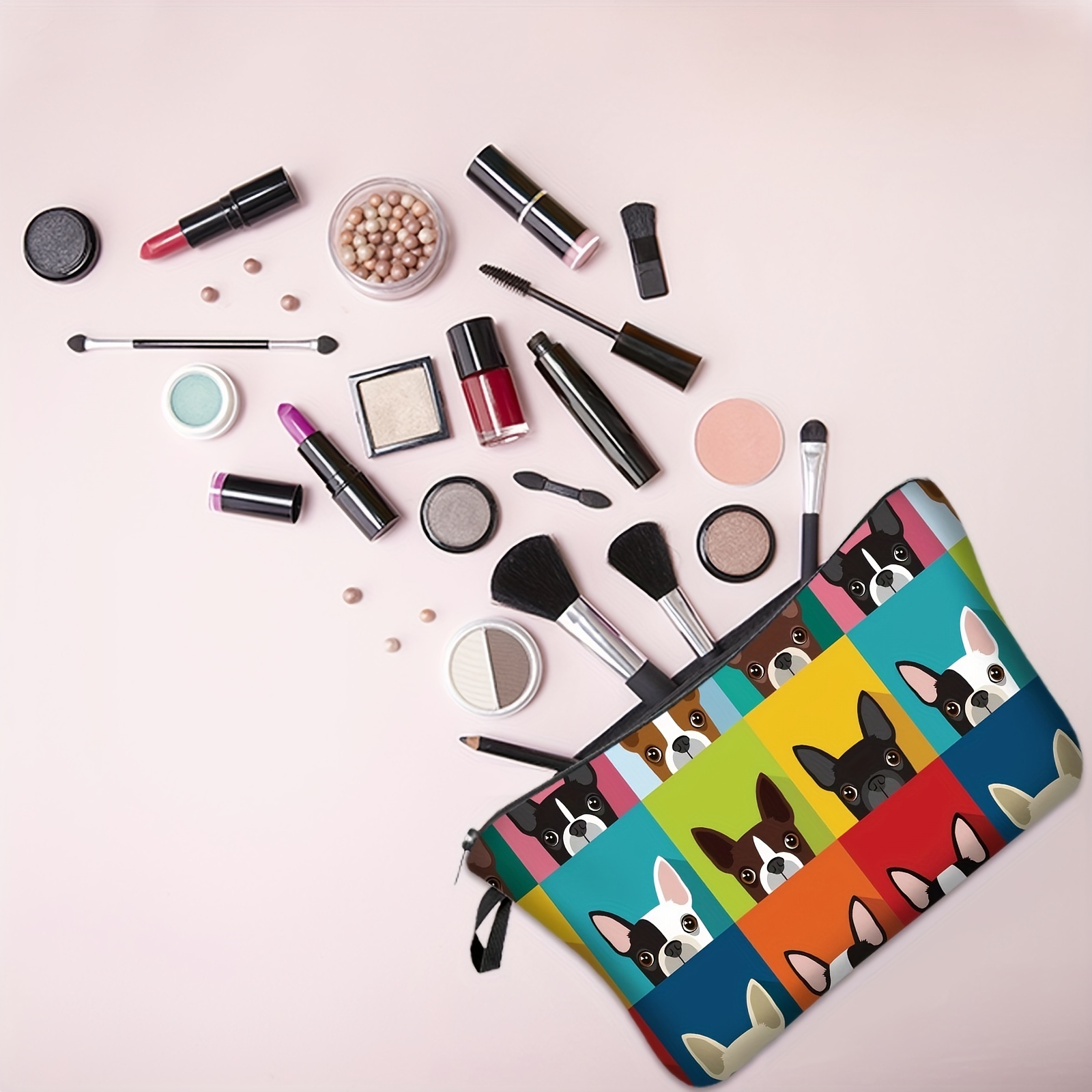 

1pc Colorful Cartoon Puppy Cosmetic Bag, Portable Zipper Travel Storage Pouch, Makeup Bag For Women Girls