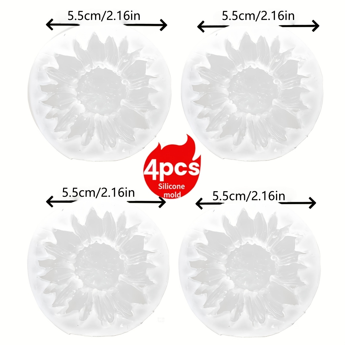 TEMU 4pcs Candle Silicone Mold Set, Medium-sized Flower, Sun, Small Flower, And Sunflower-shaped Silicone Molds, Suitable For Diy Clay, Soap, Resin,