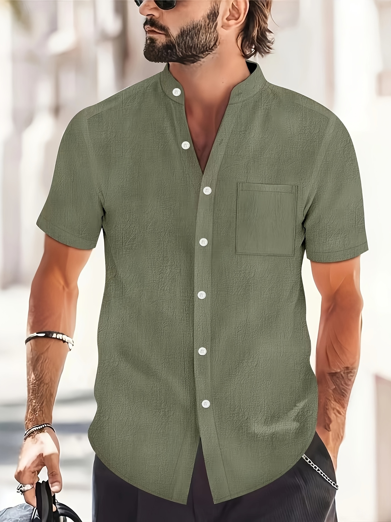 2025 summer mens casual short sleeve shirt breathable linen - Temu Mauritius