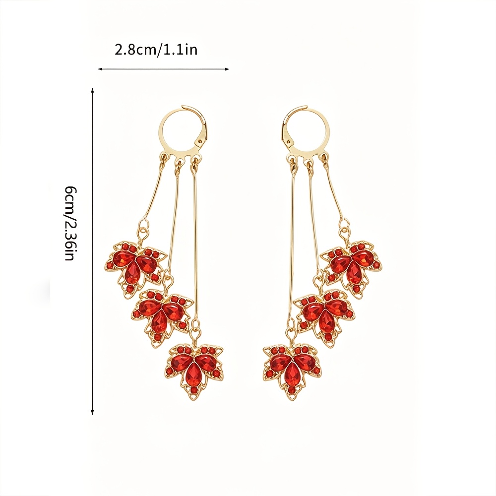 TEMU 2pcs Autumn And Maple Leaf Chain Tassel Ear Clips, Personalized Retro Fashion Commuting Versatile Earrings, Light Luxury Niche Design, High-end