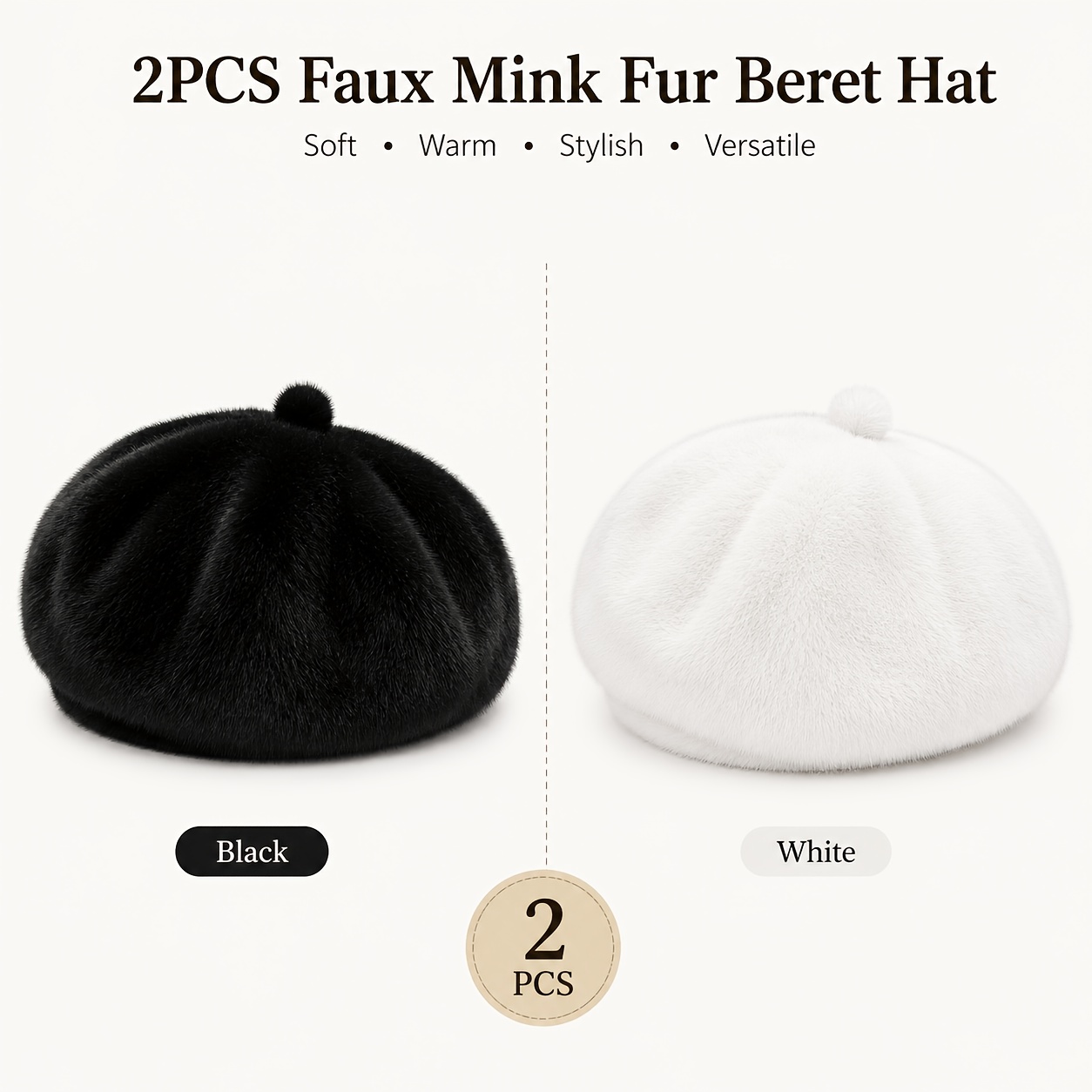 TEMU 2 pezzi Cappello basco da donna in pelliccia di e cappellino ottagonale a zucca - Cappello invernale e caldo in peluche per Natale, basco retr簷