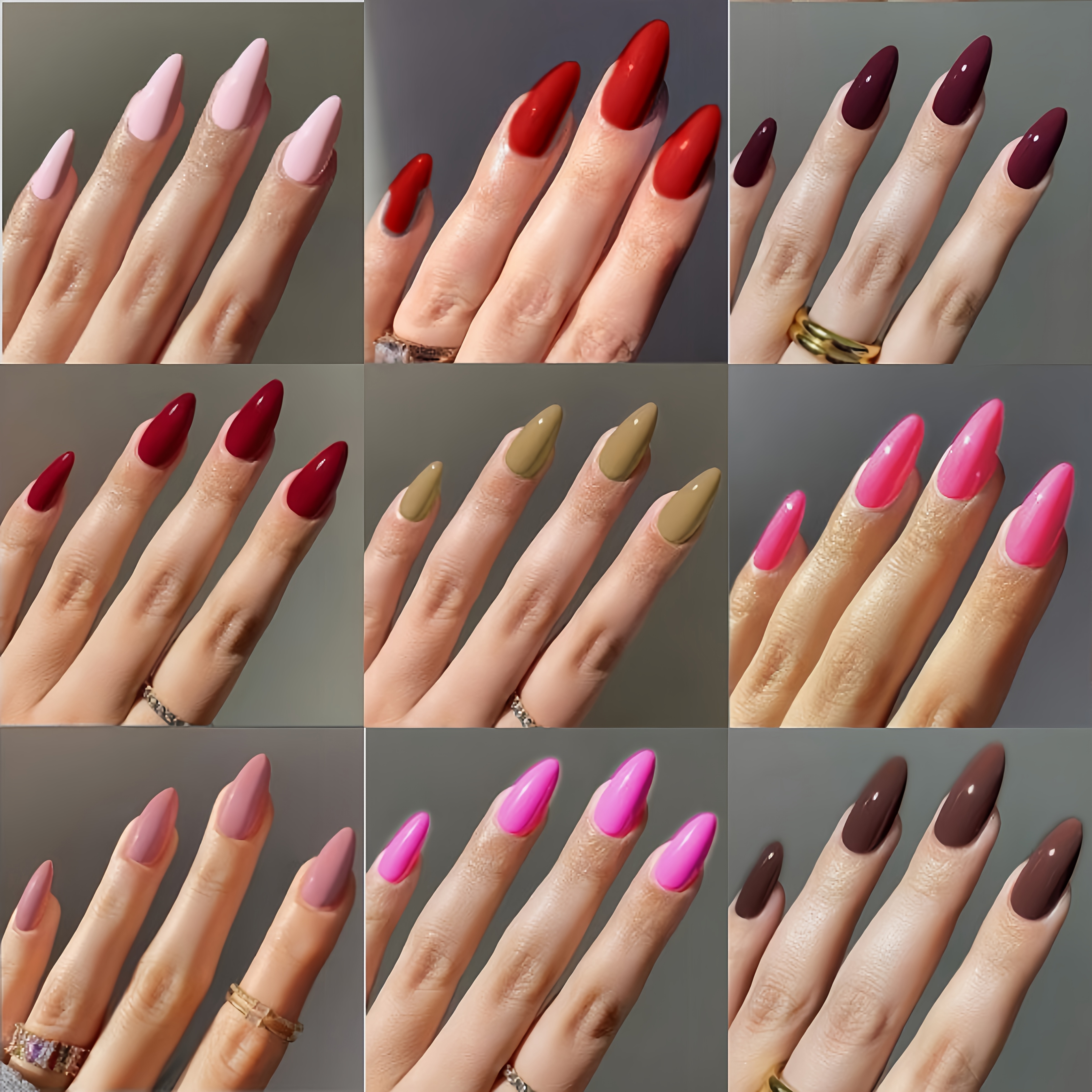 Image of 216pcs Almond Press-on Nails - Glossy Medium-length Fake Nails, Reusable For Daily & Party Wear, Simple Elegant Design, Smooth Texture, Fashion Accessory, Essential For , Durable Stick-ons, Trend