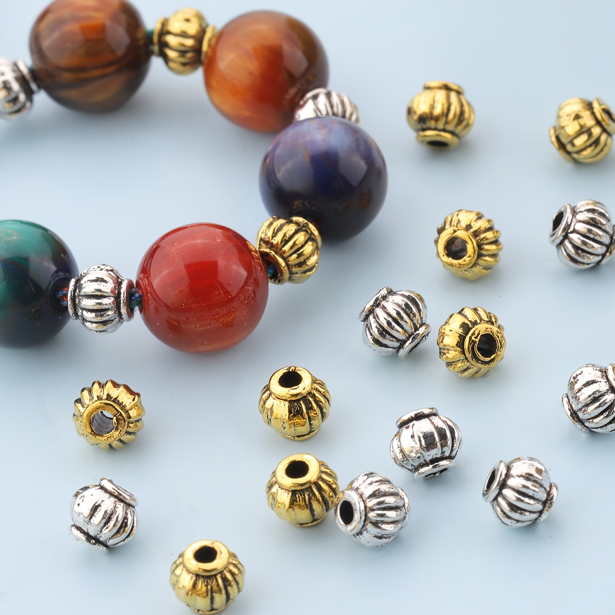 

120pcs/60pcs Vintage Lantern Pumpkin Beads, Zinc Alloy Spacer Beads, Hand- Beading Supplies For Diy Necklace, Bracelet, Keychain, Hair Weaving Crafts, Jewelry Making Accessories