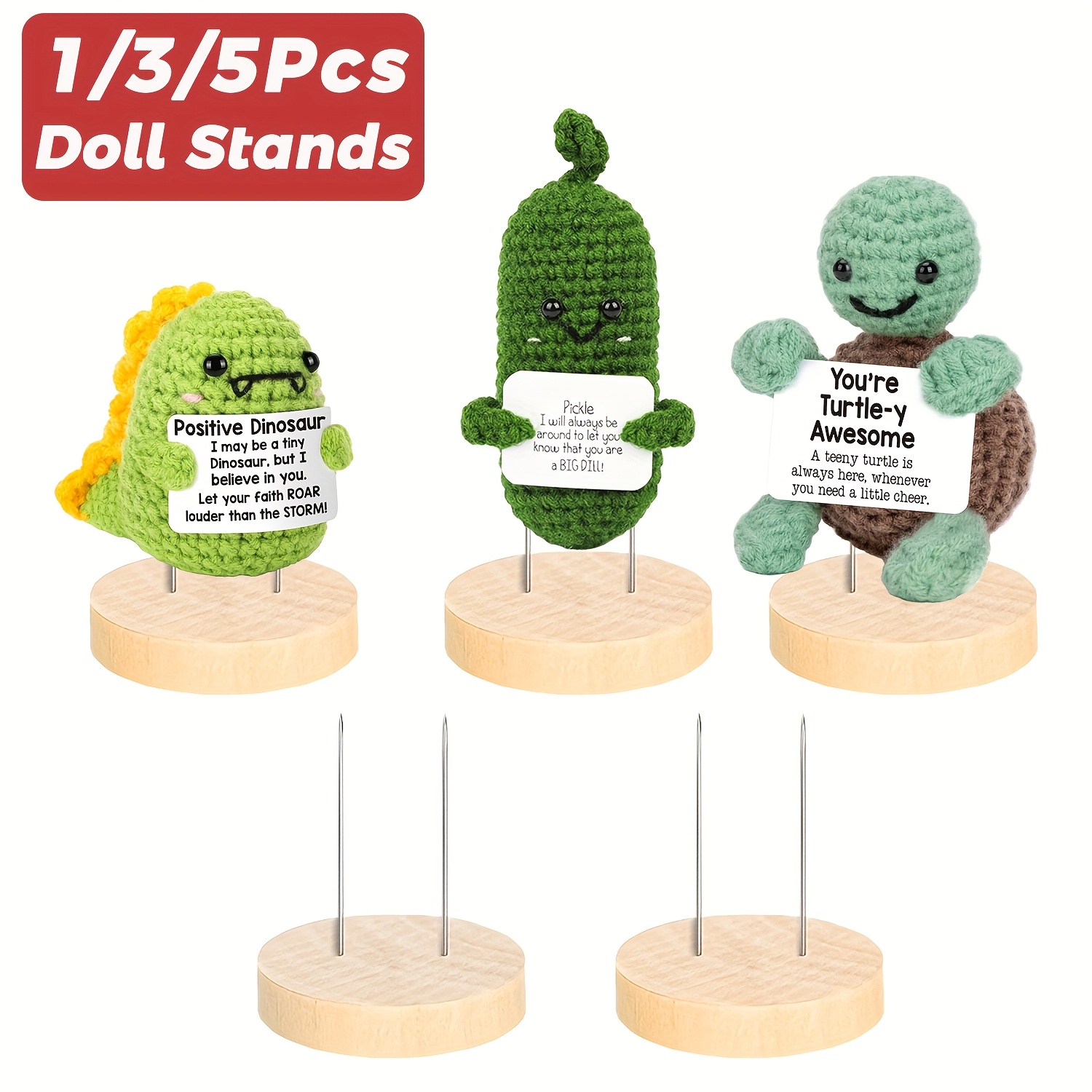 2Pcs Dual Needle Wooden Base For Doll - Holder For Crochet Emotional Potato Pickle Pineapple Dolls And Figurines Display Stand Home Decorative Showcase Holder For Toys, Collectibles, Miniature Things
