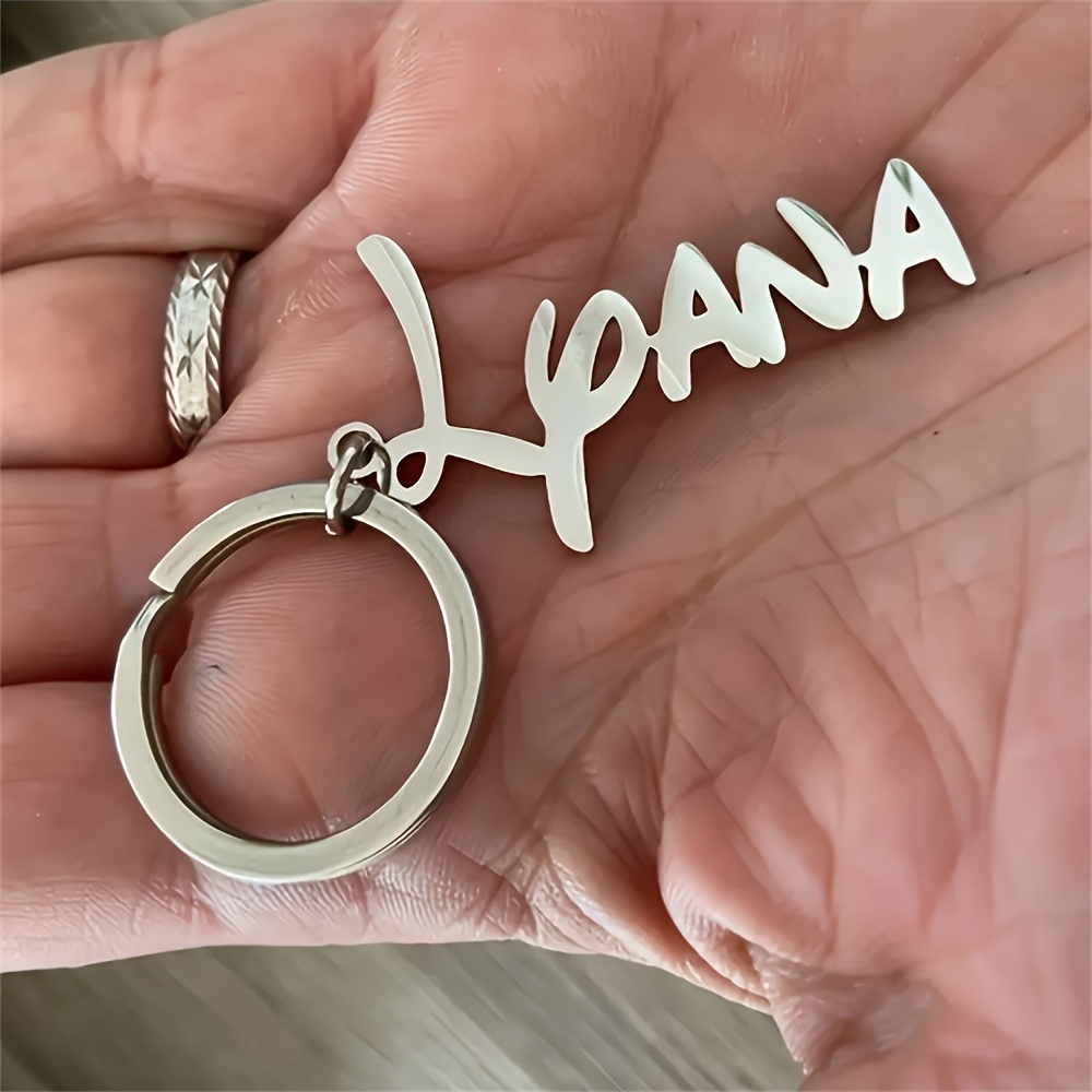 Custom Name Tag Keychain with Heart Accents, Golden Toned