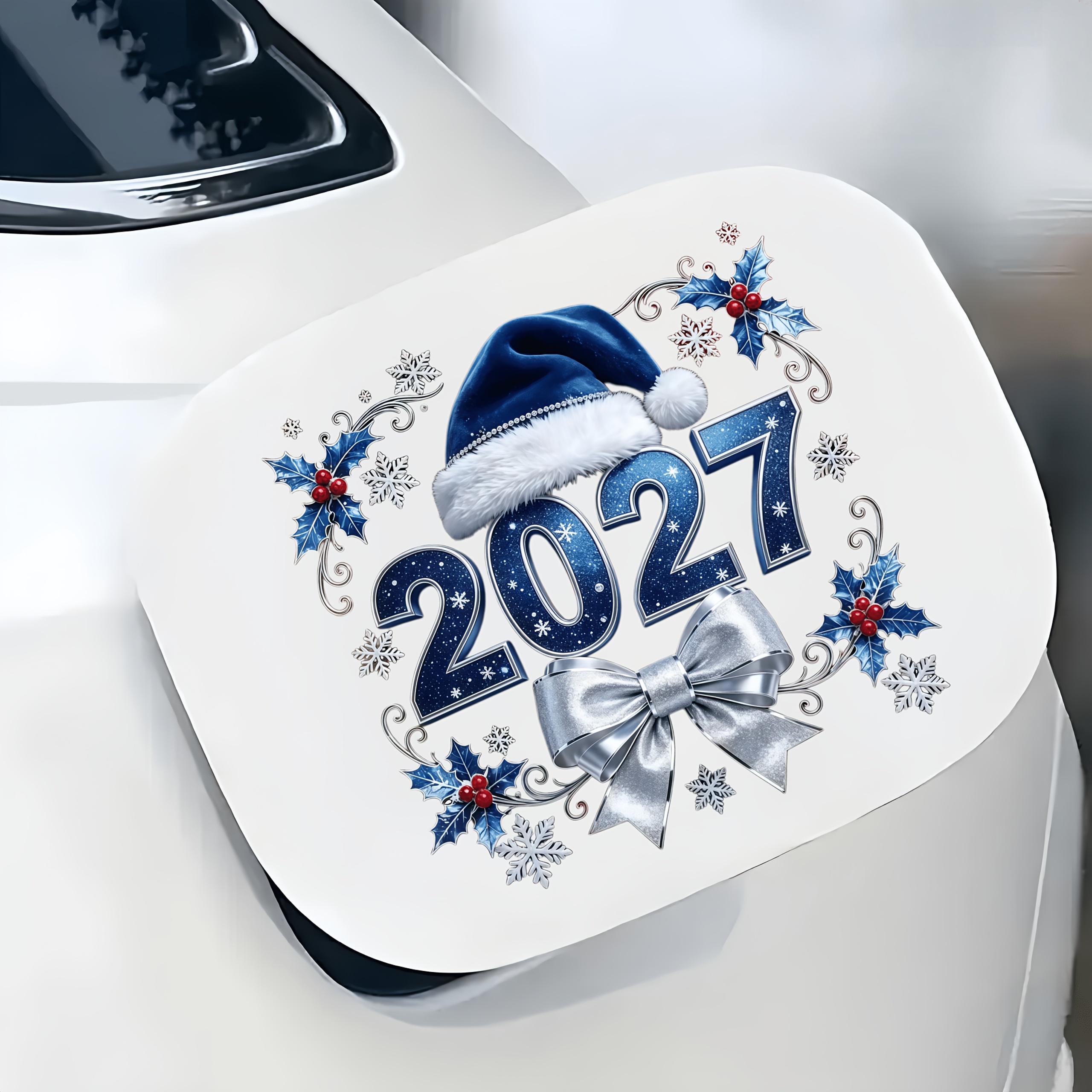 TEMU Pegatinas navideñas de 6 pulgadas para 2027, calcomanías festivas plateadas y azuladas para el 2027, con gorros de Papá Noel, , y , pegatinas