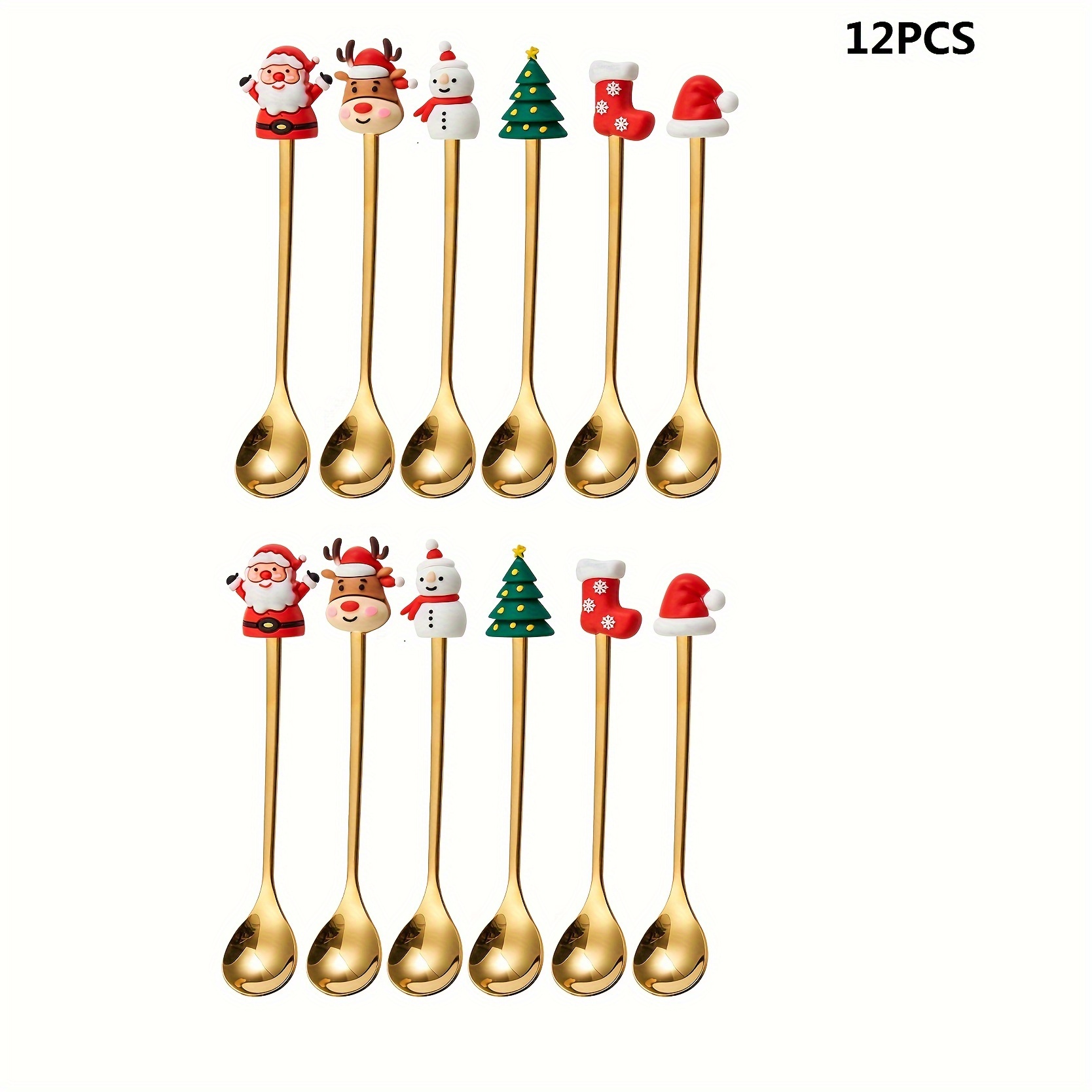 TEMU Set Of 12 Golden Silvery Christmas Coffee Spoons, Cute Doll Coffee Spoon Set, Stainless Steel Mixed Christmas Spoons, For Restaurant Christmas
