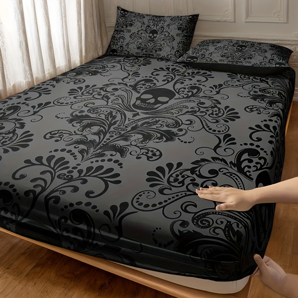 TEMU 3pcs Floral Print Sheet Set - Includes 1 Deep Pocket Fitted Sheet And 2 Pillowcases, Breathable Polyester, Machine Washable - Suitable For