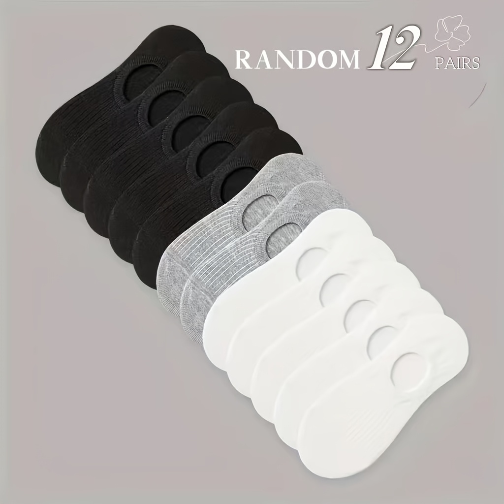 E-shop 12 Paar zufällige einfache einfarbige Freizeit-Knöchelsocken, bequeme atmungsaktive ungefütterte Unsichtbare Socken, Unisex
