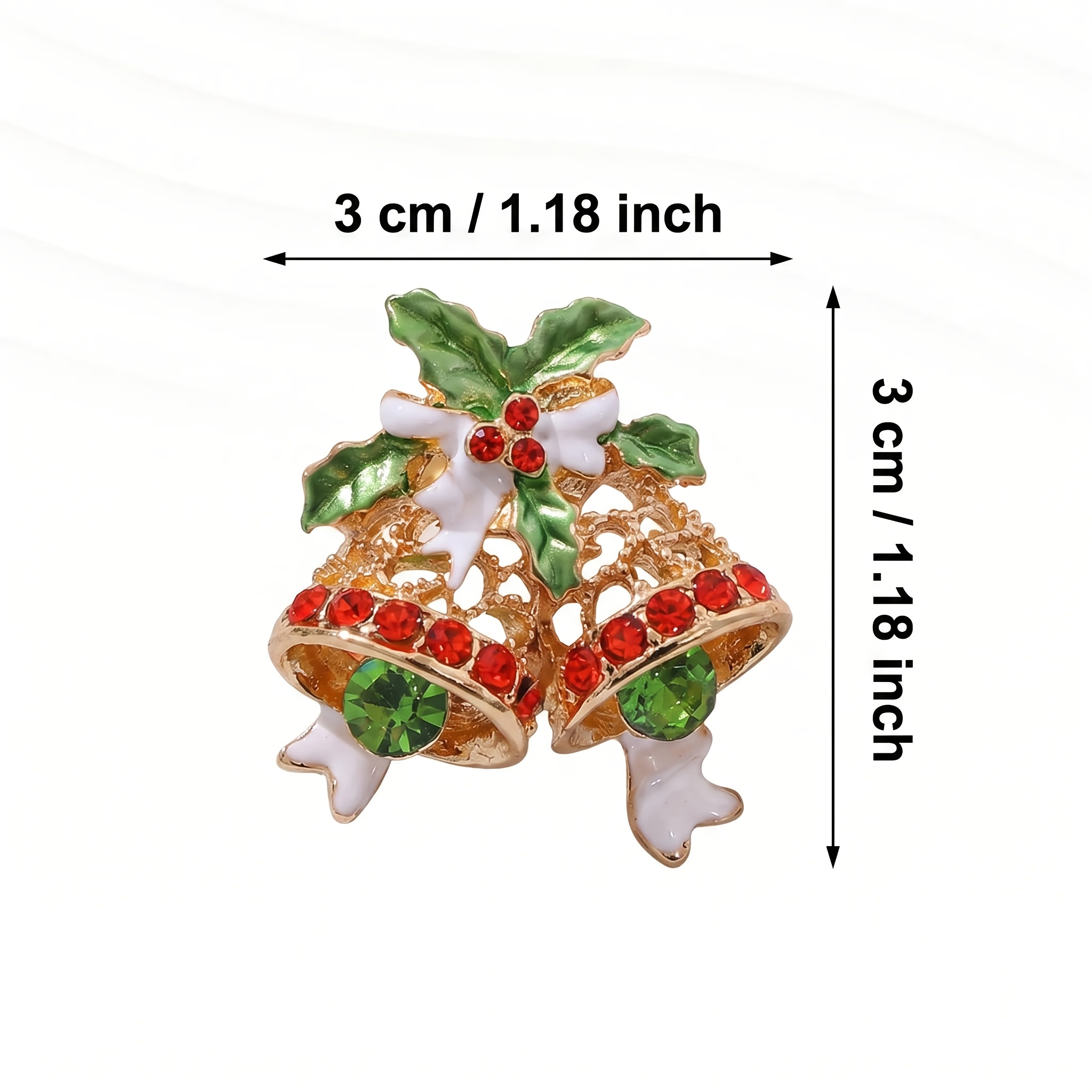 Christmas Enamel Rhinestone Brooch, Double Bell Shape