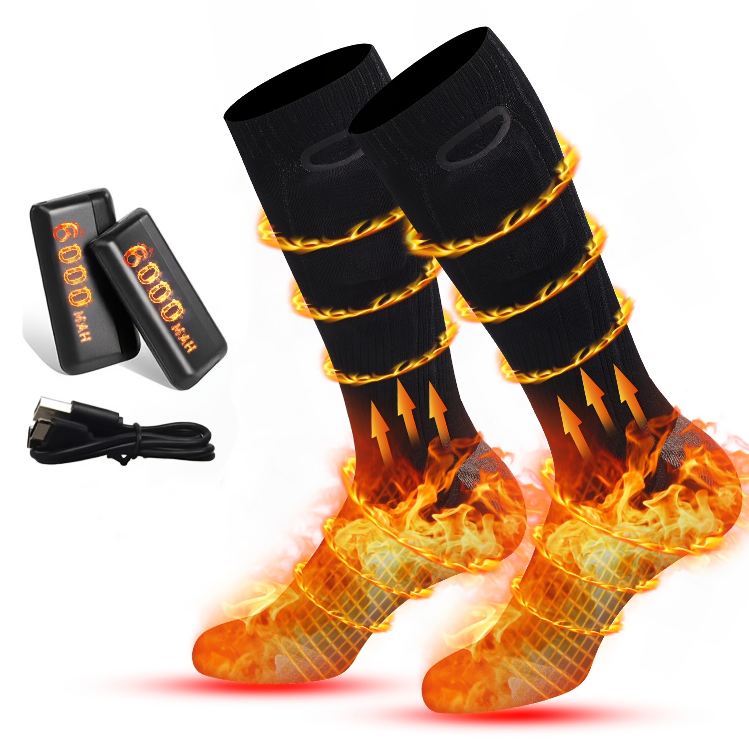 TEMU Chaussettes Chauffantes en Laine pour Hommes et Femmes, 6000Mah X 2 Batteries Incluses, Chaussettes Chauffantes Rechargeables avec 3 Niveaux de
