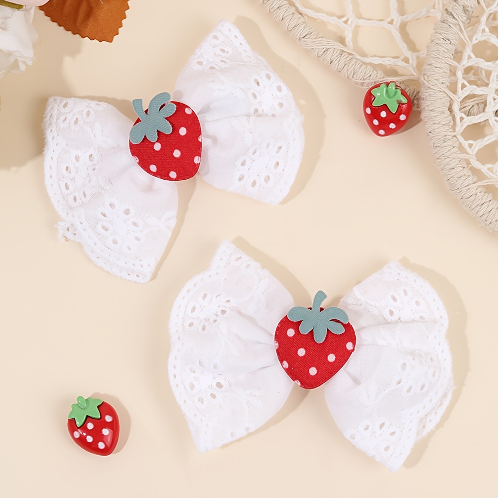 2pcs Bow Hair Clips For Women Mini Strawberry Decor Bow Hair Barrettes Hair Accessories For