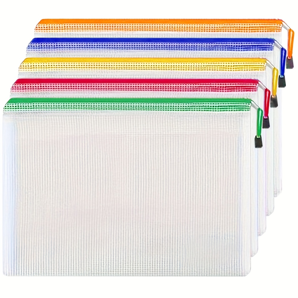 E-shop 5-teiliges Set große A3-Ordner mit robusten Reißverschluss-Aufbewahrungstaschen (42x30,5 cm) – Dicke Gitter-Dokumentenorganizer fürs Büro –