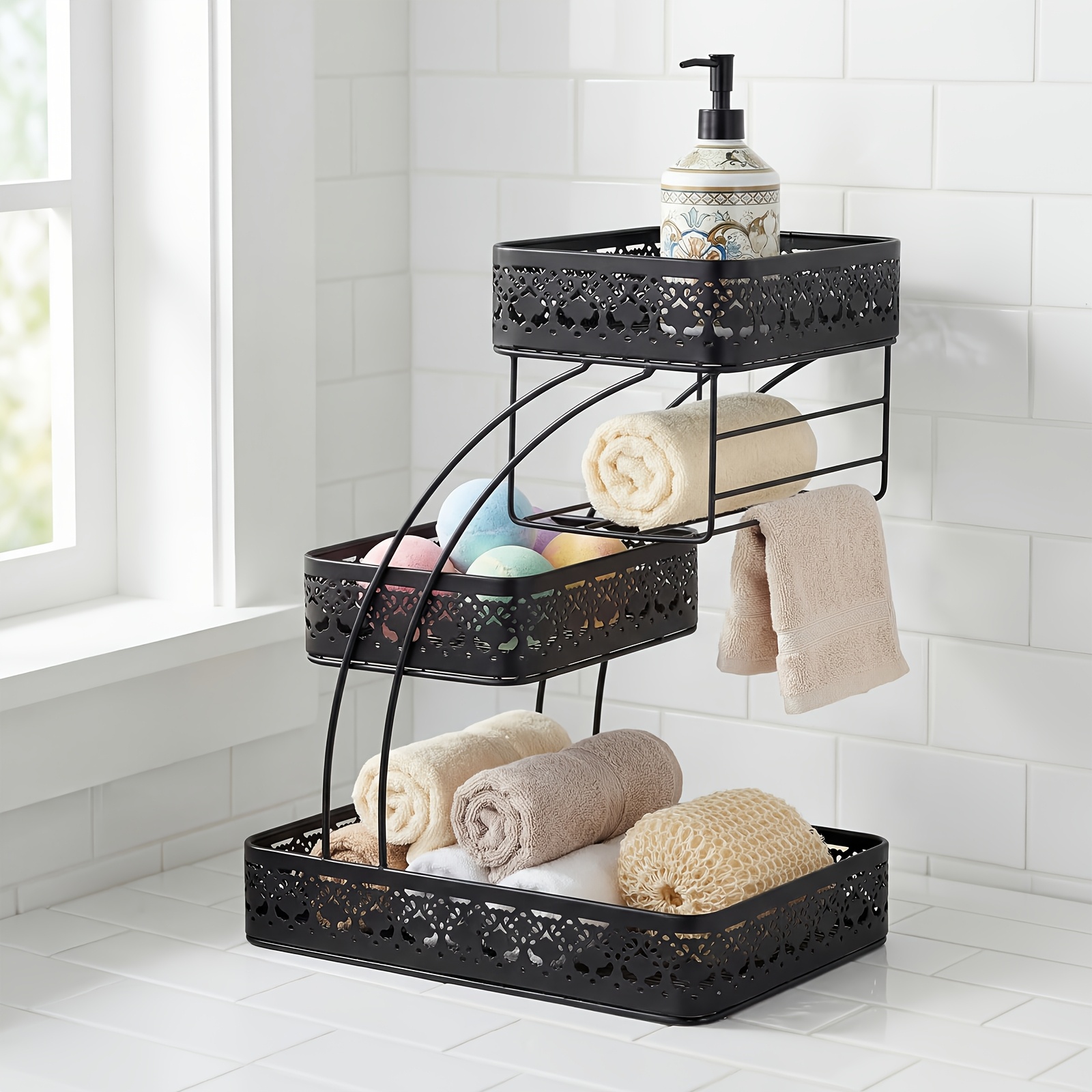 TEMU Desktop Storage Basket, Lace-trimmed Large Basket, Super Practical 2-in-1 Use, Ideal For Kitchen And Dresser, Easy Stylish Organizer Basket,
