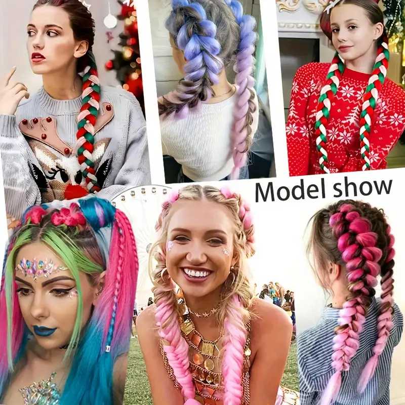 2pcs festive ombre jumbo braiding ponytail extensions 26 inch synthetic high temperature with elastic band for women girls ideal for christmas hair accessories Product details 4