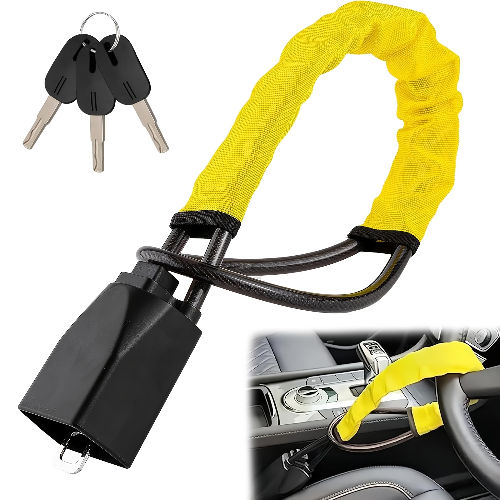 TEMU Heavy Duty Steering Wheel Lock With Key Lock System & Anti-theft Device - Car Steering Wheel & Seat Belt Lock Suitable For Vehicles, High