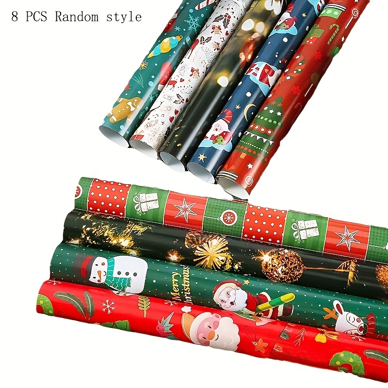 Image of 8pcs Christmas Wrapping Paper, Gift Packaging Paper, Large Bouquet Fresh Flower Gift Box Ribbon Christmas Wrapping Paper, Style Random