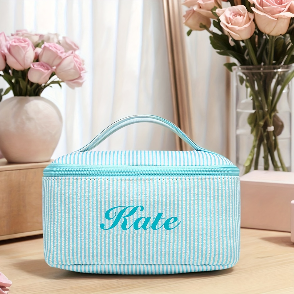 TEMU Large Capacity Chiffon Makeup Bag, Handheld Travel Cosmetic Organizer, Customizable Embroidered Name, Gift, Birthday, Mother's Day, Versatile,