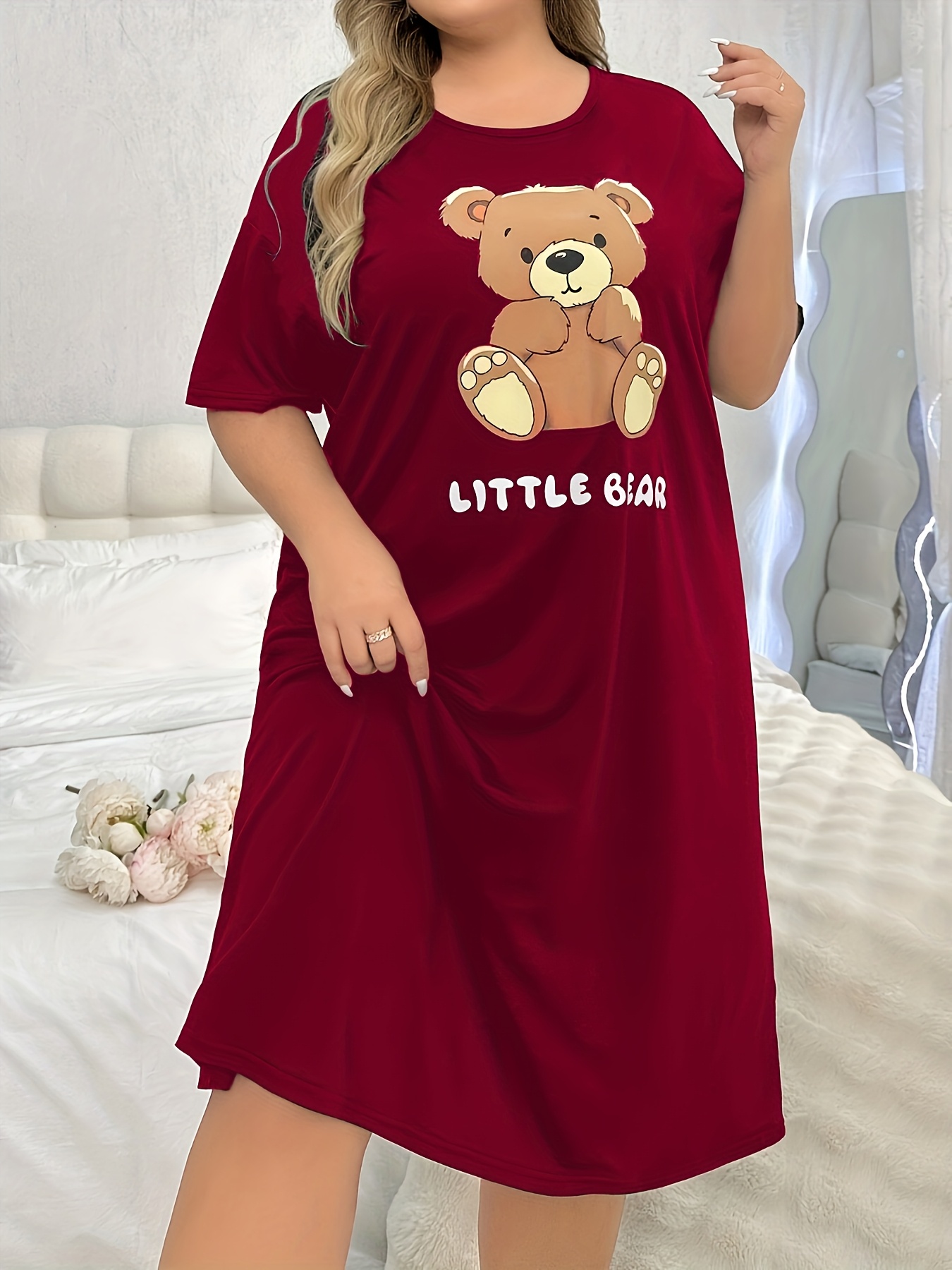 white christmas dresses Young USA® Women's Sleepwear Cute Printed Cotton Sleep Shirts Short Sl –  MODA GOODS