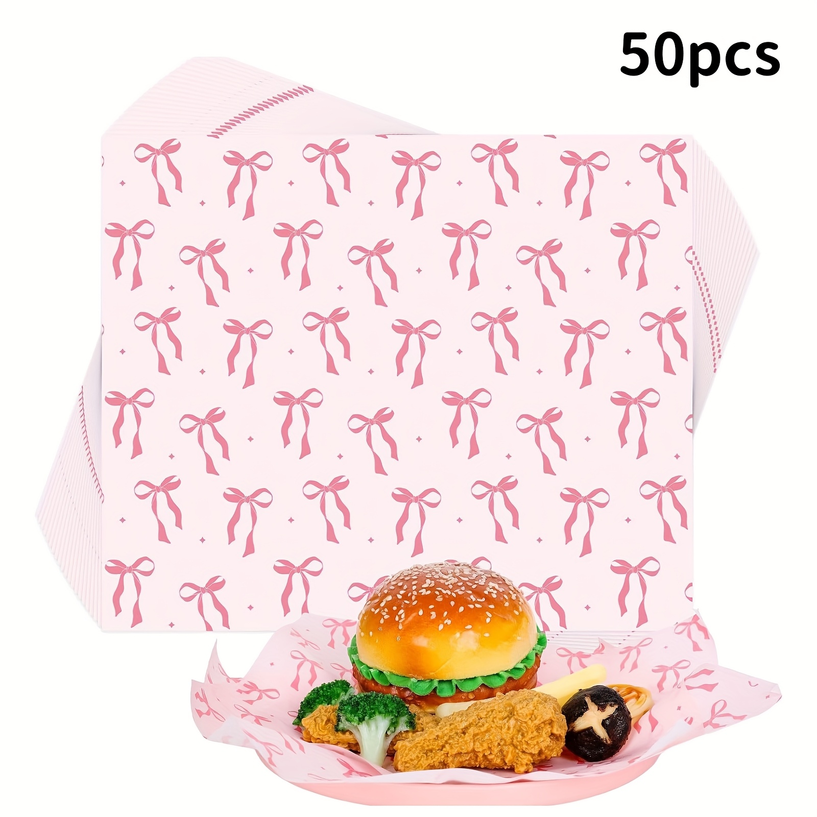 E-shop 50/100/150 Stück Fettfestes Papier, Lebensmittelunterlage, Burgerpapier 20*25 cm, Sandwich-Einwickelpapier, Schleifenmuster Fettfestes Papier,