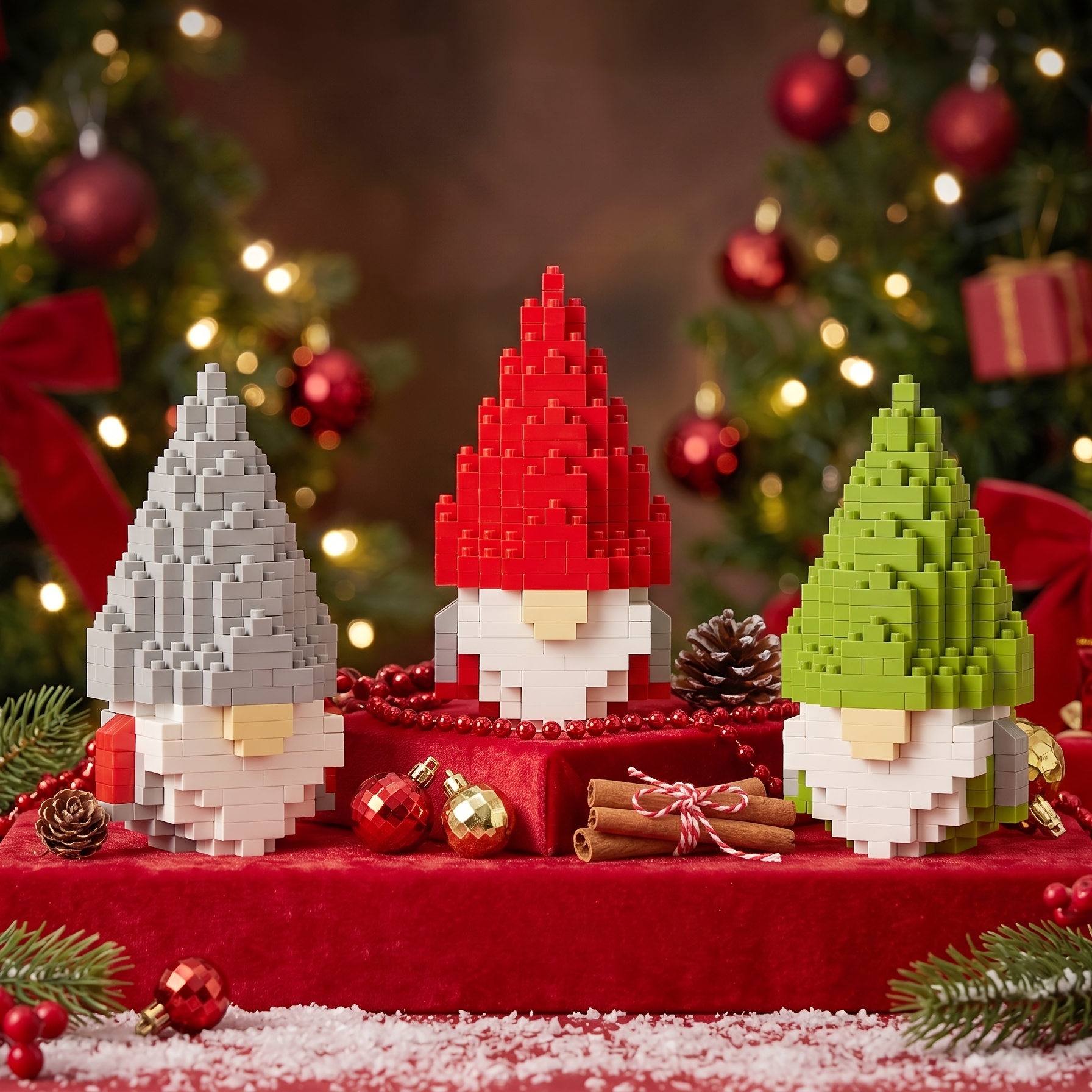 TEMU Blocs de construction gnomes à micro-, ensemble de blocs de construction à assembler DIY elfe de Noël décoratif, ensemble de jouets de blocs de