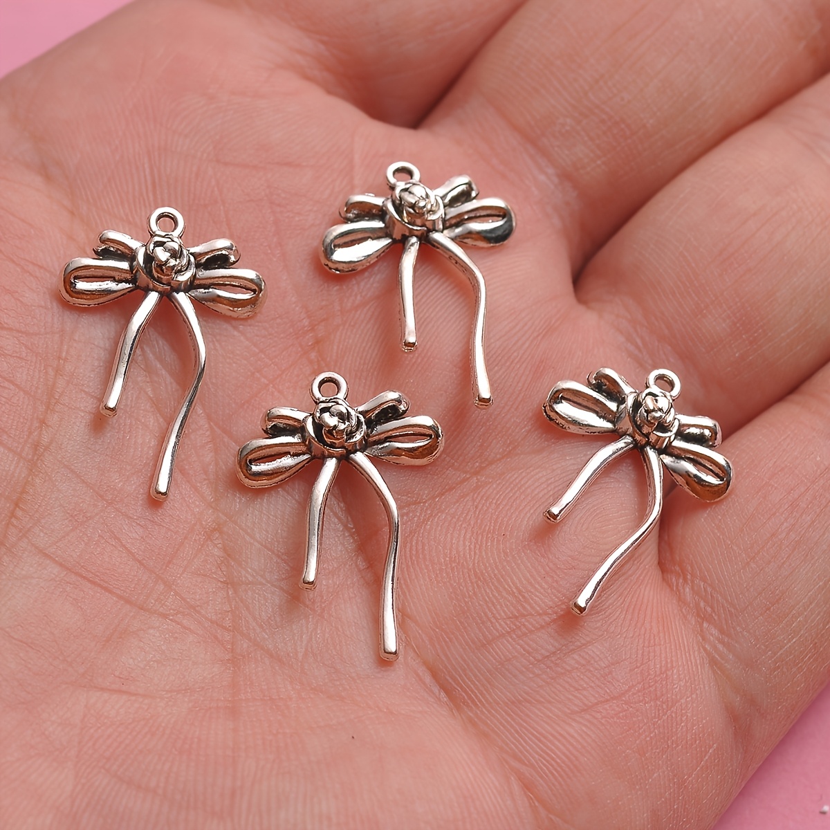 7pcs Vintage Rose Bow Mini Charms for Jewelry Making