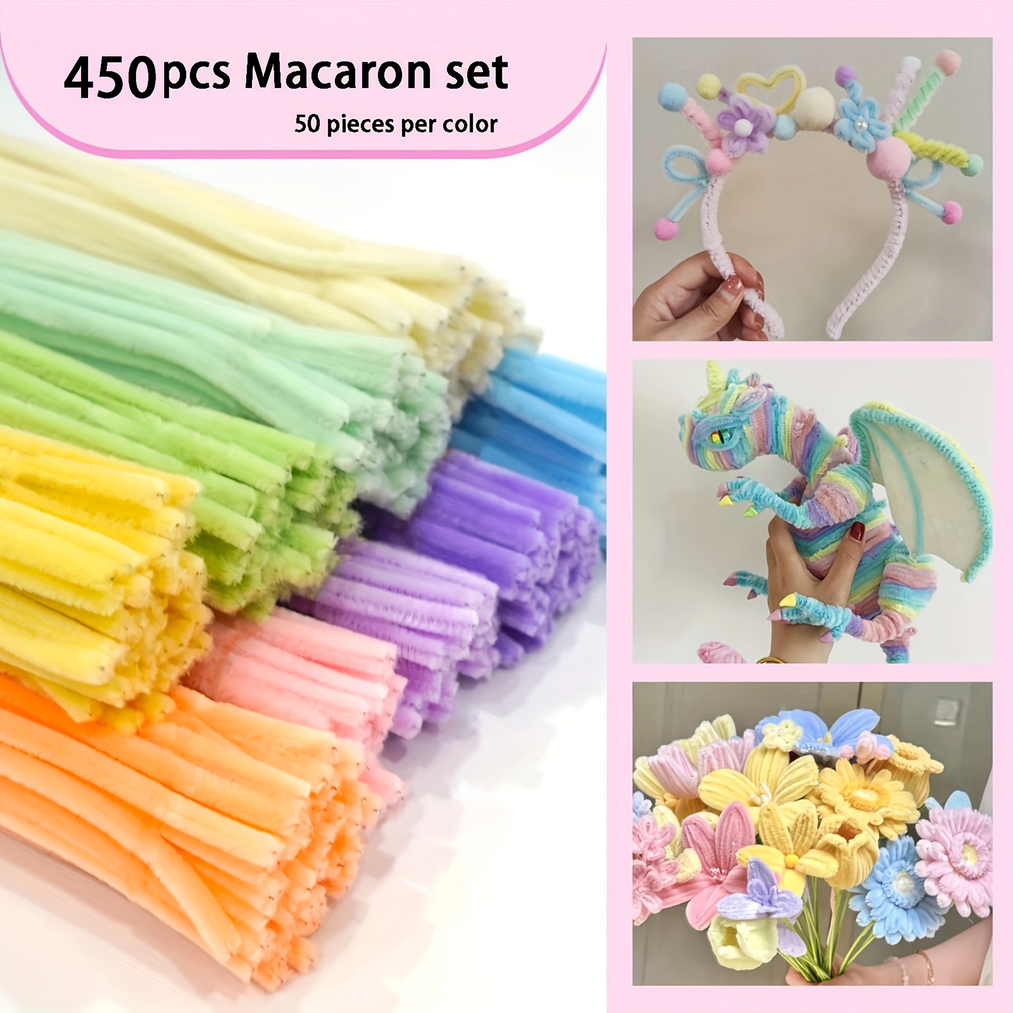TEMU 450pcs Multicolor Pipe Cleaner Craft Bulk Thick Chenille Wire Macaroon Craft, Colored Chenille Stems For Christmas New Arrivals, Art And Craft