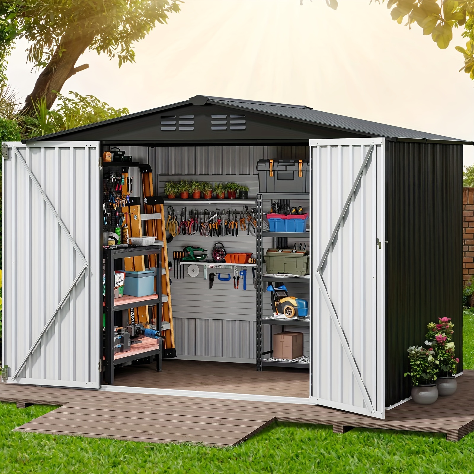 Quoyad 8x6 Foot Outdoor Storage Shed Large Metal Tool Shed - Temu