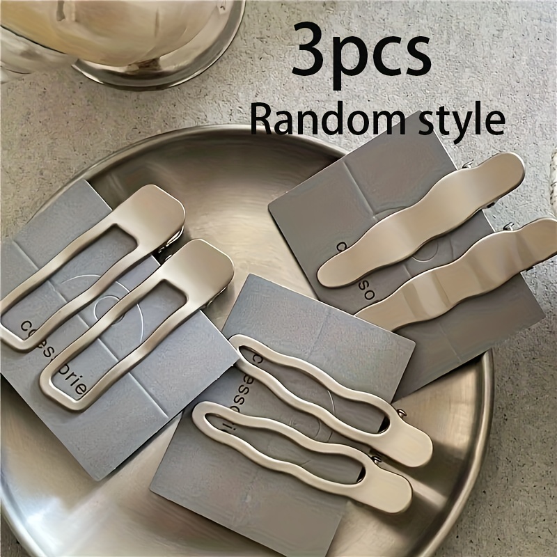 3-pack Elegant Silvery Hair Clips- Wave, Geometric, And Water Drop Shapes For Stylish Bangs And Hair, Random