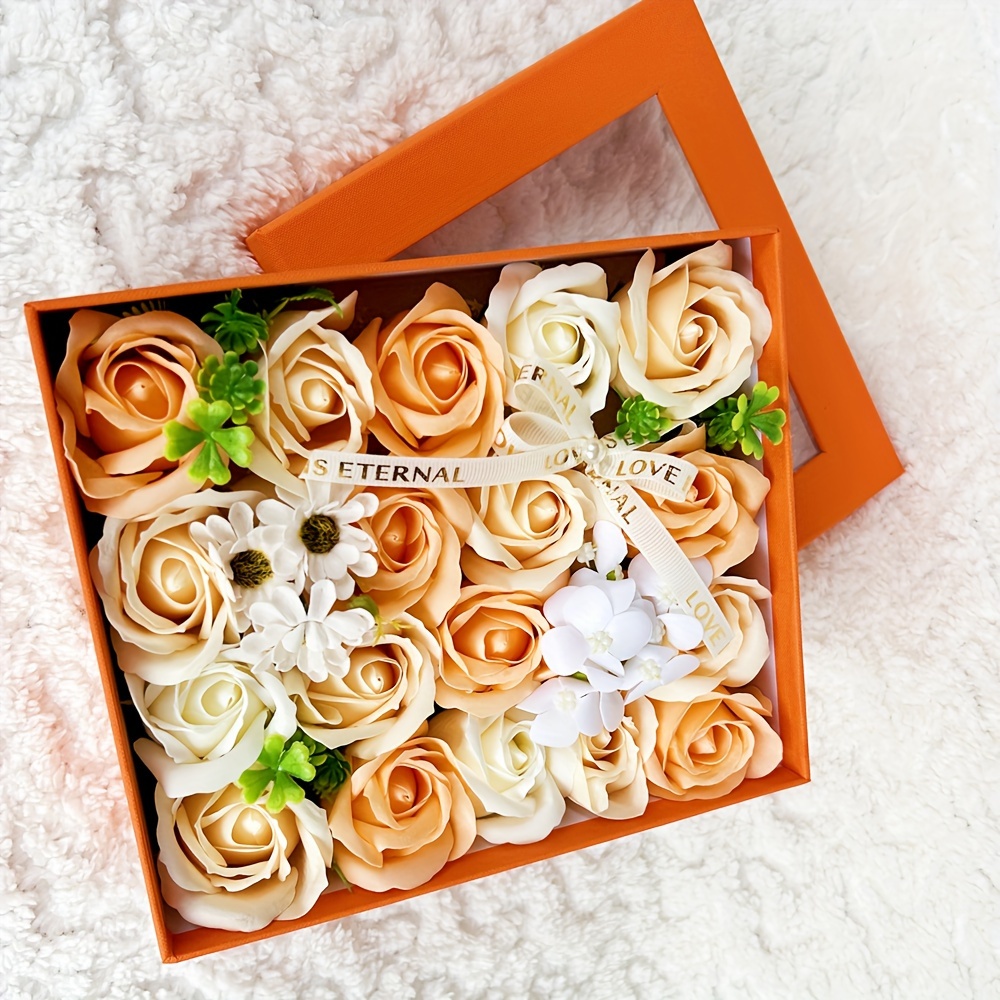 

Handcrafted Soap Flower Rose Gift Box By Rayaza - Scented Artificial Floral Arrangement For Mother's Day, Valentine's Day, Anniversary, Birthday Gifts - Eternal Love Ribbon Accents