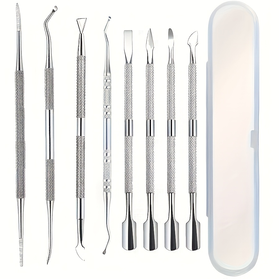 8pcs Stainless Steel Manicure Pedicure Set - Dual-ended Cuticle Pusher, Nail Cleaner, And Hand/foot Dead Skin Remover