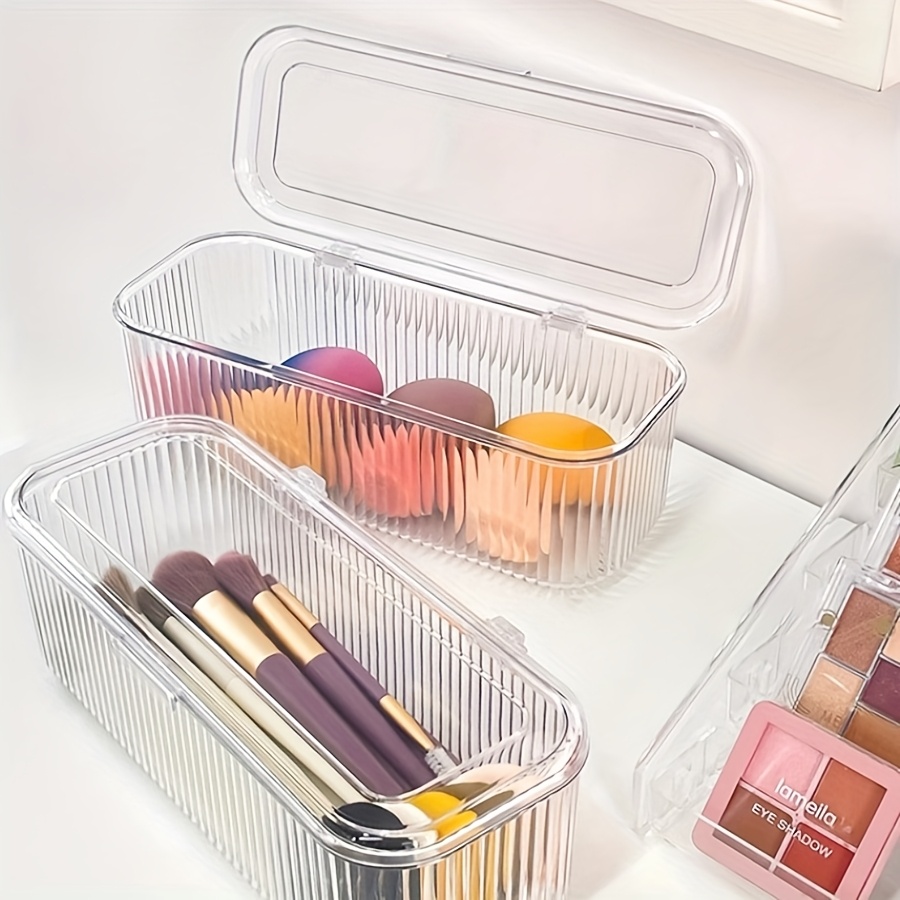 

1pc Clear Acrylic Makeup Organizer Box With Lid - Portable Countertop Cosmetic Storage For Brushes, Lipsticks, Hair Bands - Dust-proof Sealed Container For Beauty Products