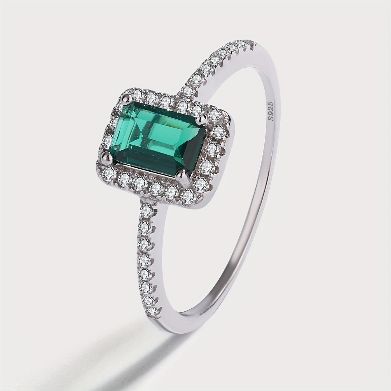 Women's 925 Sterling Silver Geometric Rectangle Ring, April Birthstone
