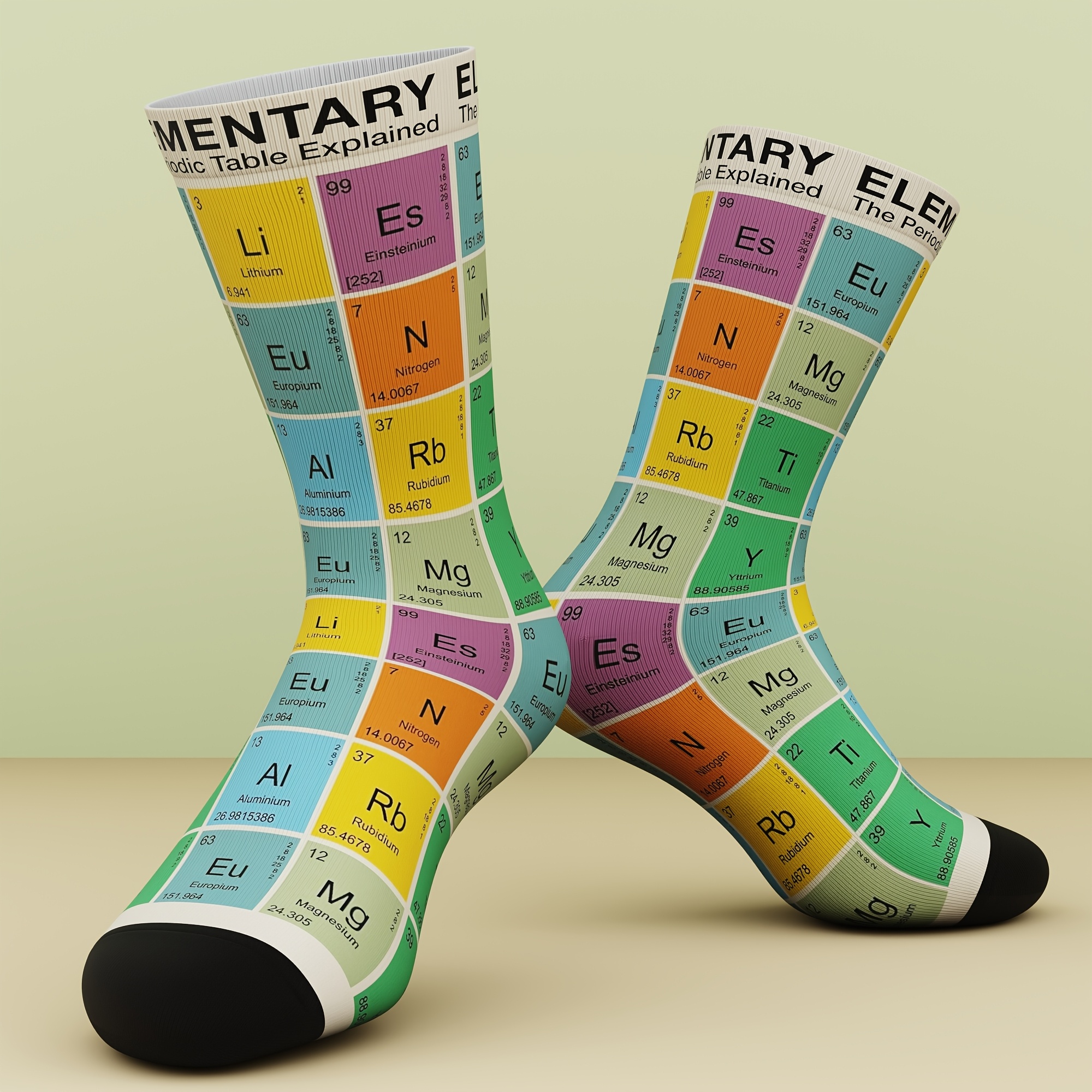 TEMU A Pair Of Unisex Socks Featuring A Design Of The Periodic Table Of Chemical Elements, Stylish, Comfortable, And Breathable, Suitable For Outdoor