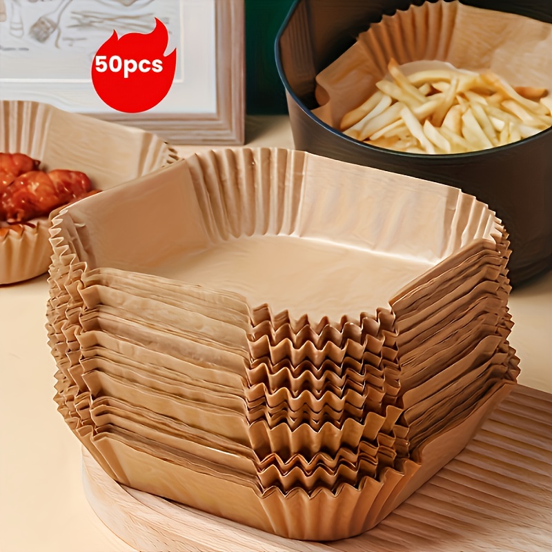 E-shop 50/100 Stück Antihaft Air Fryer Einweg Backpapier Pads, passend für die meisten Frittiergeräte Modelle, ölbeständig und wasserdicht, ideal zum