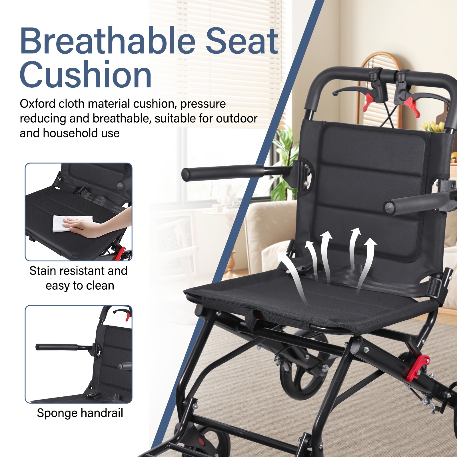 Wheelchairs for Adults Lightweight Foldable Ultra Lightweight Transport Wheelchair, Portable Folding Transfer Chair for Seniors, Adolescents And Children, Narrow Wheelchair for Tight Spaces OR Travel - Image 3