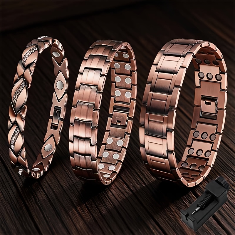 TEMU 4pcs Magnetic Bracelet Set For Men And Women With Sizing Tool Durable, Adjustable Bracelets Couples, Father's Day/mother's Day, And Parties Gift