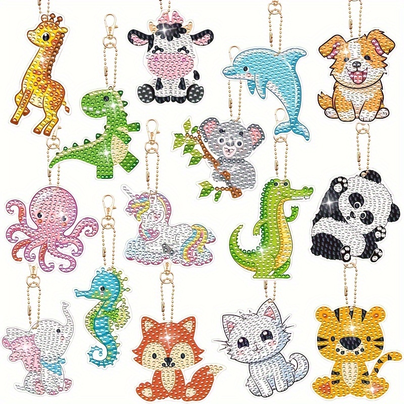 

15-pack Animal Diamond Painting Keychains Kit, Diy 5d Round Diamond Art Charms, Double-sided Acrylic Hobby Craft Set For Beginners, Unique Handmade Gift