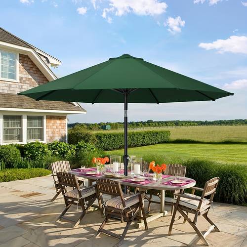 9ft patio umbrella with adjustable crank manual tilt uv protection sturdy alloy steel ribs 100 polyester canopy modern outdoor umbrella for garden poolside backyard black patio dining modern outdoor decor durable umbrella