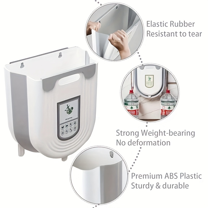 1pc wall mounted trash can with self   hooks large capacity slide lid waste basket for kitchen bathroom bedroom office polished white rectangular design foldable space saving organizer bathroom trash can details 2