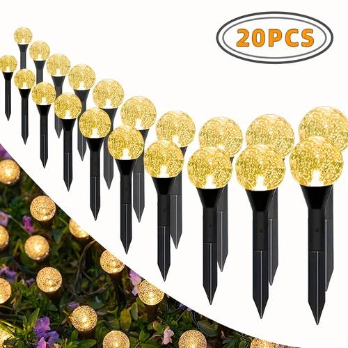 20pcs solar garden outdoor lawn lights with 8 lighting daytime auto off and night on for summer camping christmas wedding party birthday pathway decorations