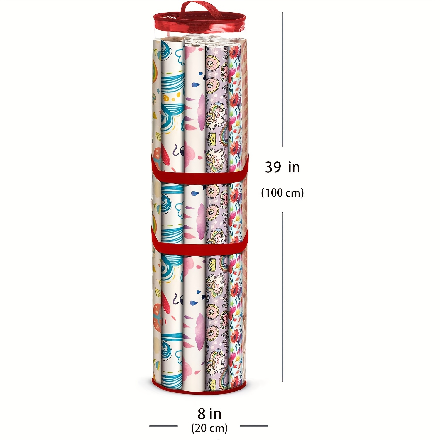 Image of Festive Red Transparent Pvc Wrap Storage Box With Handle - Tear-resistant, Easy Carry Design For 39" Rolls - Perfect Christmas Gift And Holiday Decoration Organizer, Gift Wrap Storage